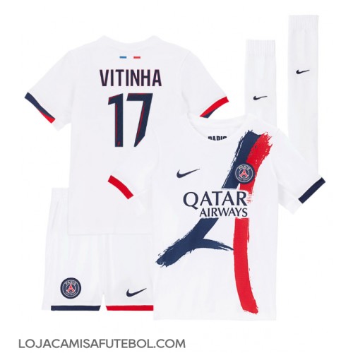 Camisa de Futebol Paris Saint-Germain Vitinha #17 Equipamento Secundário Infantil 2024-25 Manga Curta (+ Calças curtas)